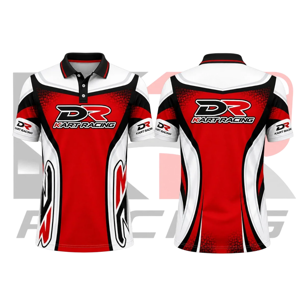 DR Kart Racing Polo Shirt Blue & White & Red