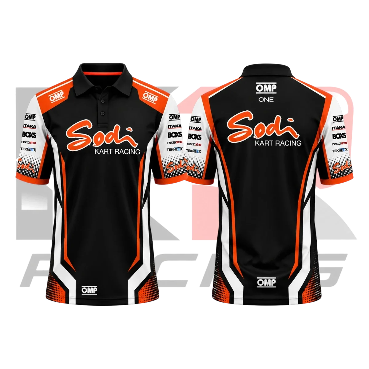 OMP Sodi Kart Racing Polo Shirt Black & Orange & White