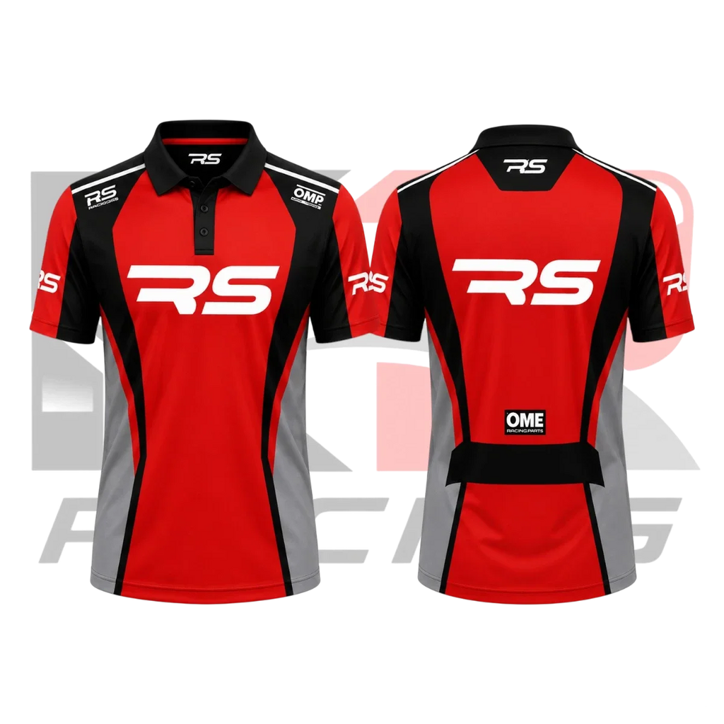 OMP RS Kart Racing Polo Shirt Black & Red & Gray