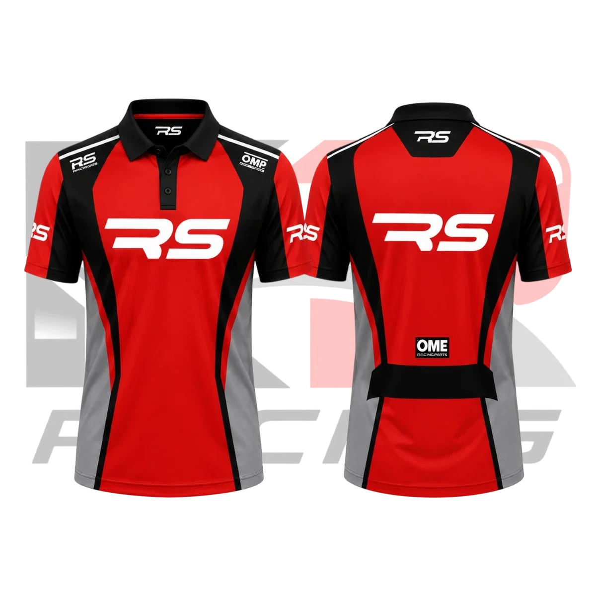 OMP RS Kart Racing Polo Shirt Black & Red & Gray