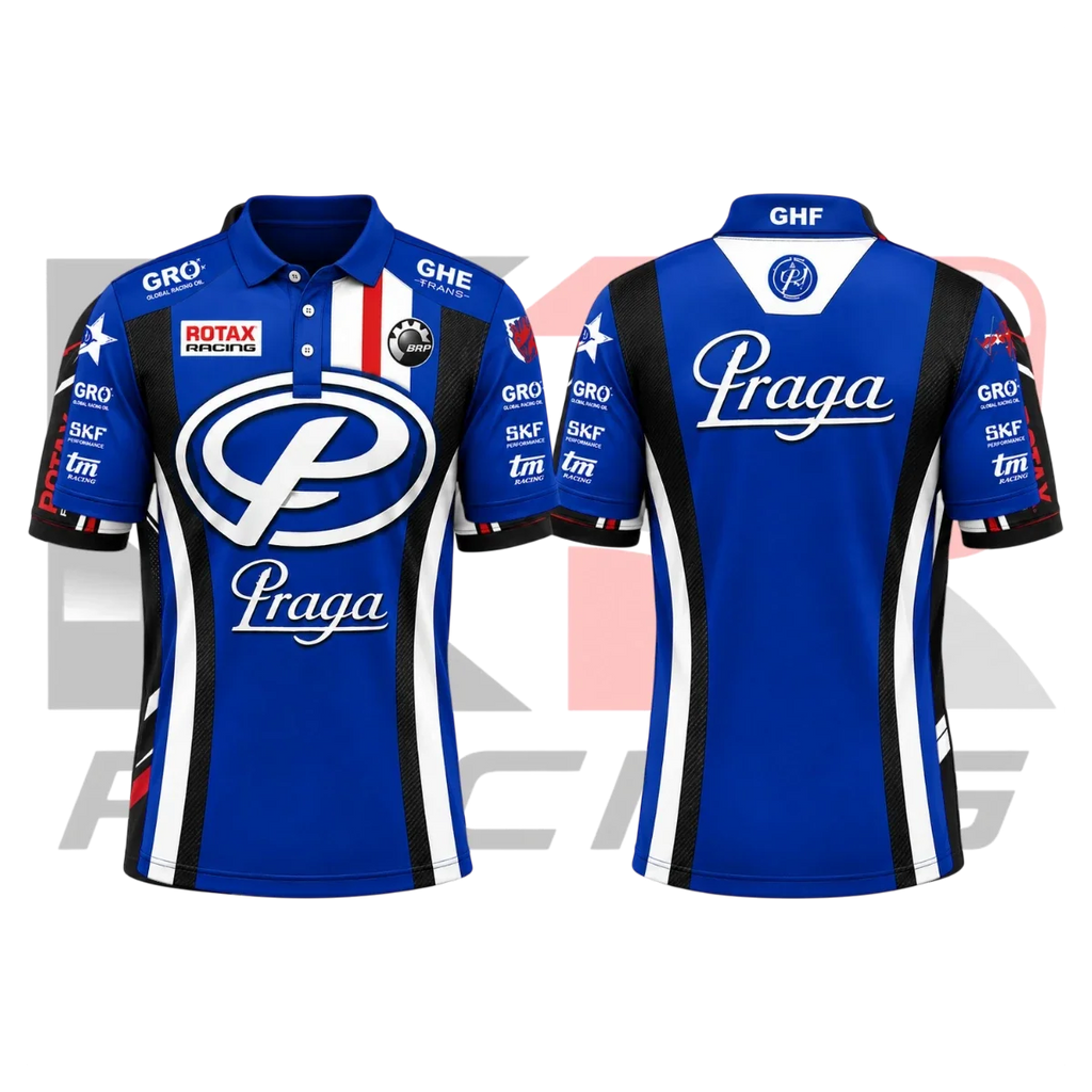 OMP Praga Kart Racing Polo Shirt Black & Blue