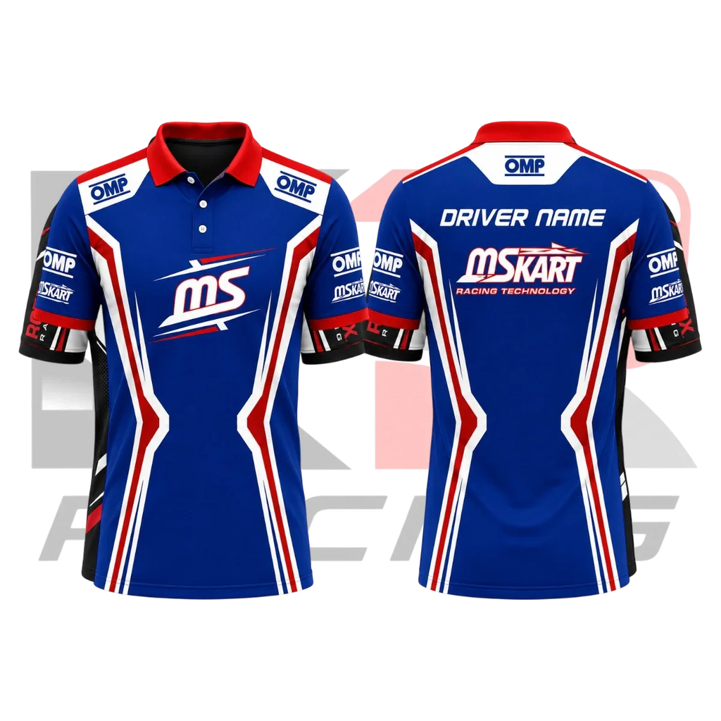 OMP MS Kart Racing Polo Shirt Blue & White