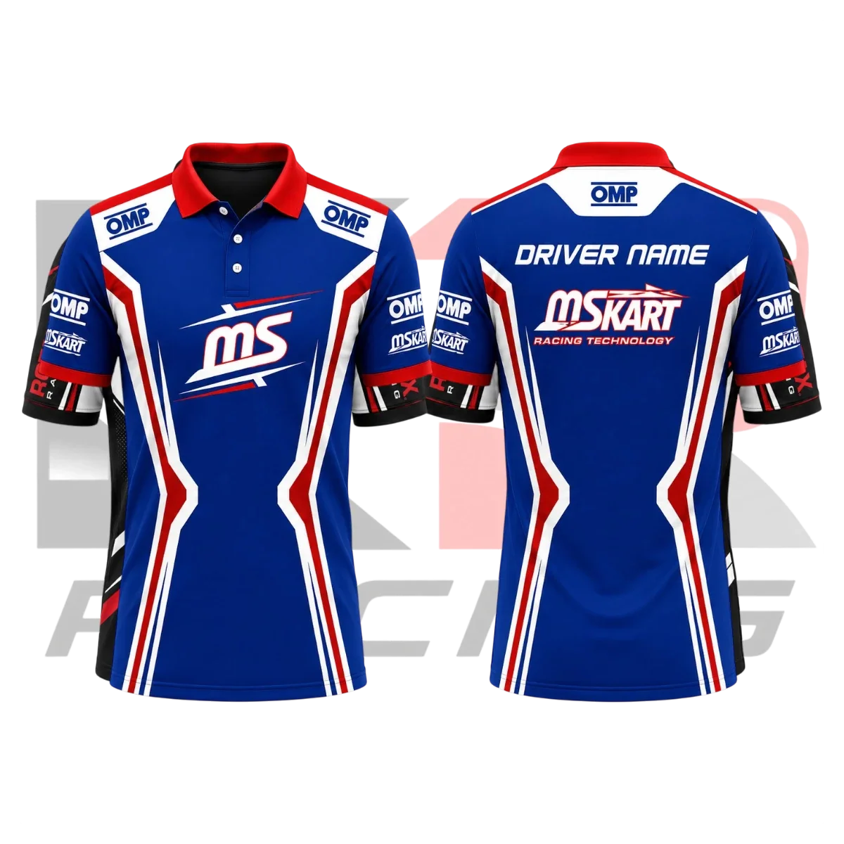 OMP MS Kart Racing Polo Shirt Blue & White