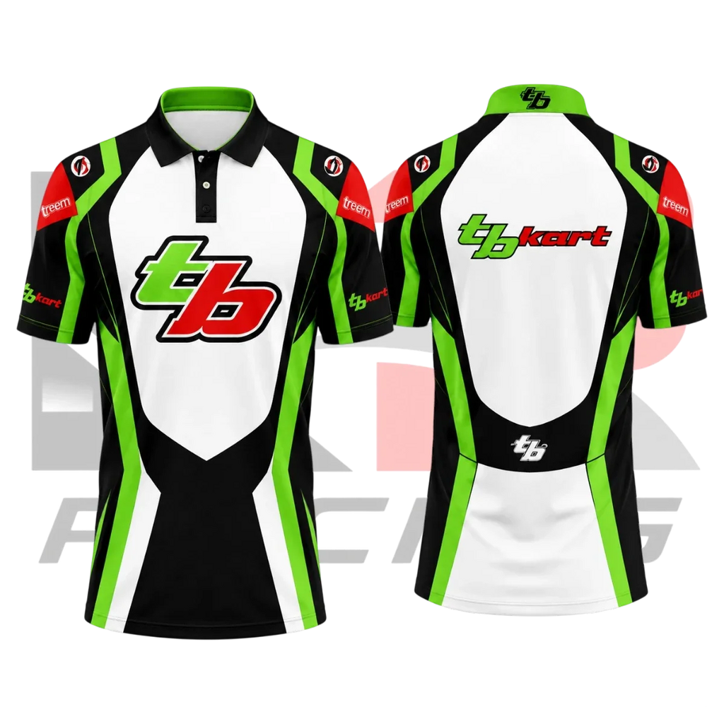 TB Kart Racing Team Polo Shirt Green & White & Black