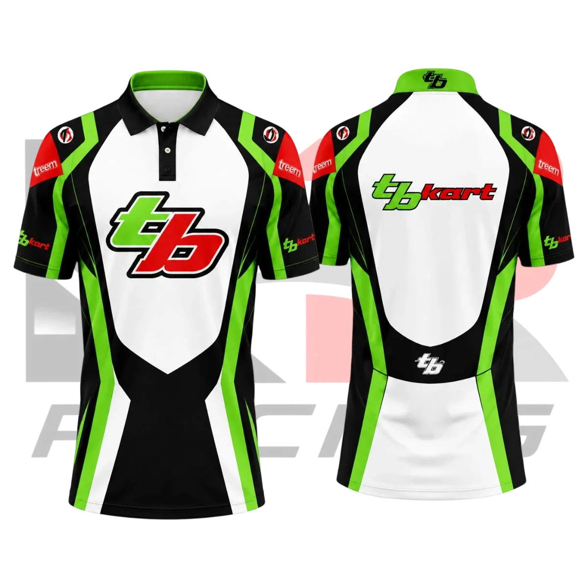 TB Kart Racing Team Polo Shirt Green & White & Black