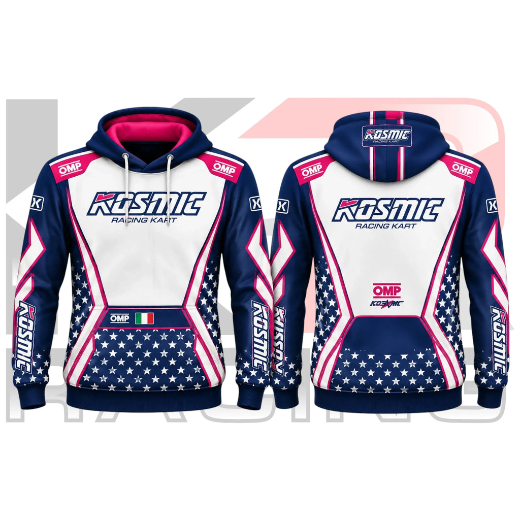 Kosmic Kart Racing Team Hoodie Navy Blue & White