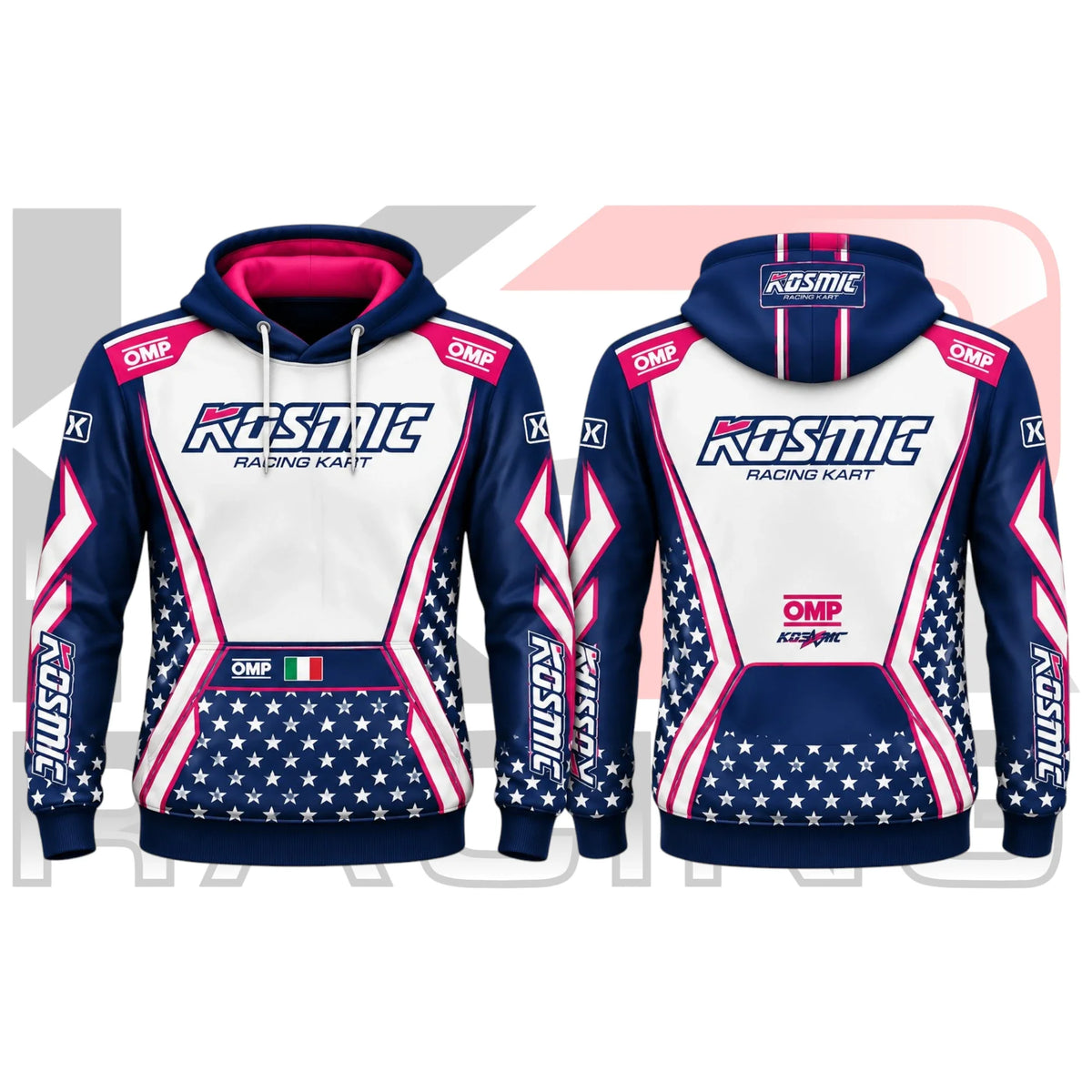 Kosmic Kart Racing Team Hoodie Navy Blue & White