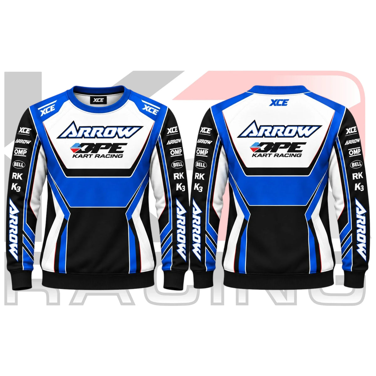 Arrow XCE Kart Racing Team Sweatshirt Black & Blue & White