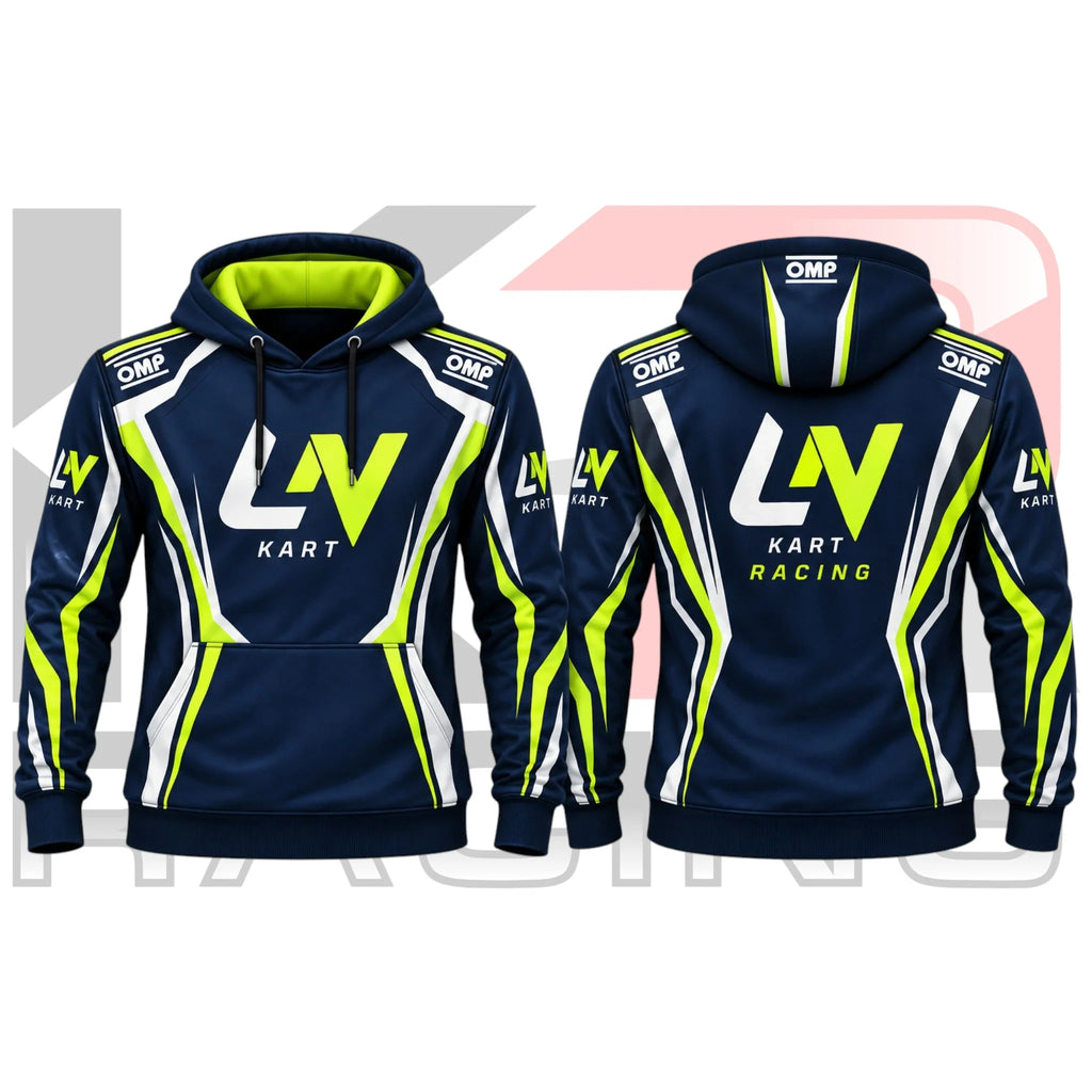LN Kart Racing Team Hoodie Florescent Green & Navy Blue