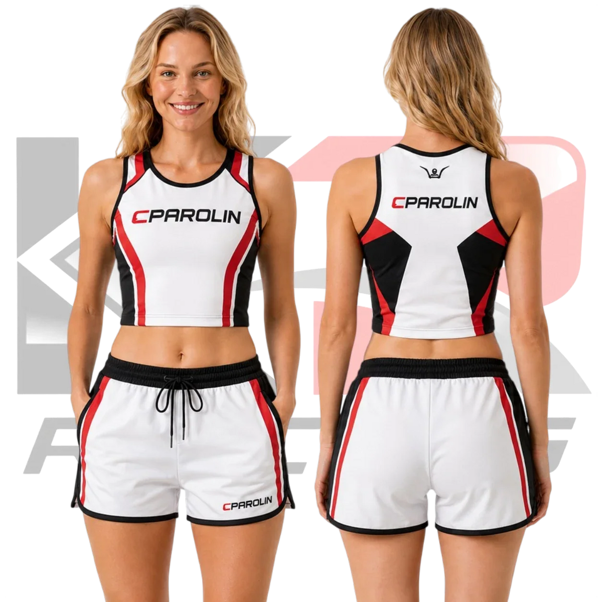 Parolin Women’s Racing Kart Underwear Bra & Shorts Set – White, Black
