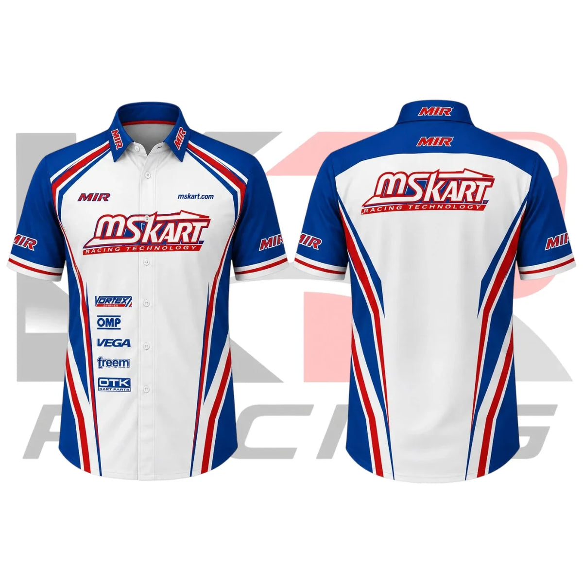 MS Kart Racing Crew Shirt – Blue & White Karting Team Shirt