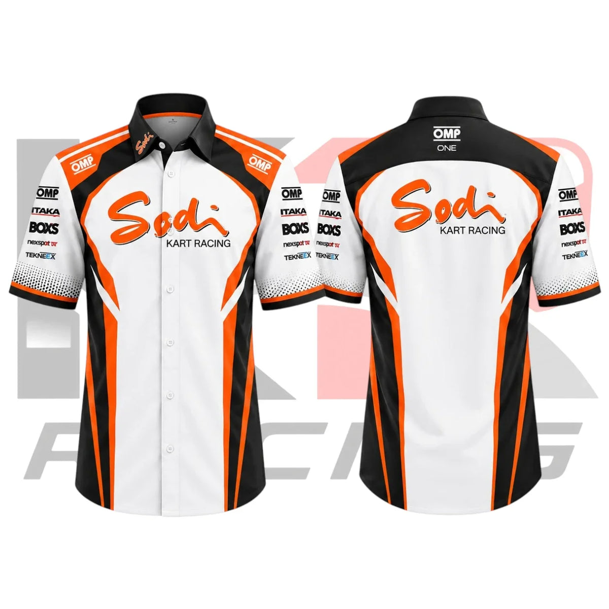 Sodi Kart Racing Crew Shirt – White, Orange & Black