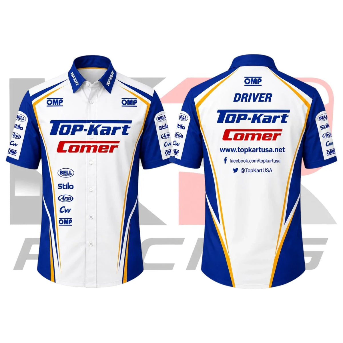 Top-Kart  Kart Racing Crew Shirt – Blue White Yellow
