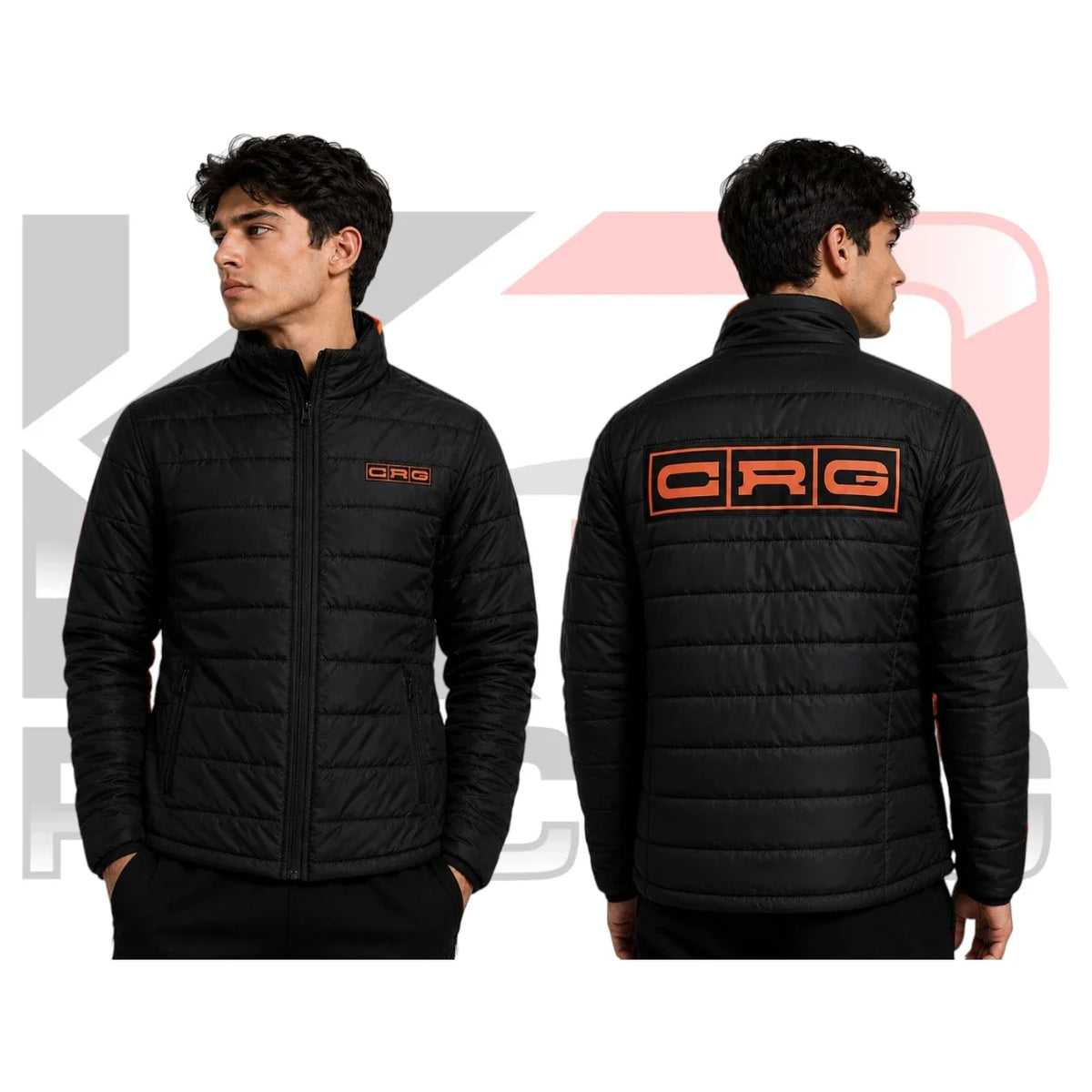 CRG Kart Racing Puffer Jacket – Premium Black Quilted Motorsport Team Winter Jacket