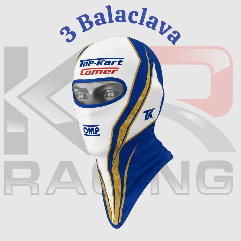 Top-Kart Comer Cotton Racing Balaclava Head Sock Blue White Gold