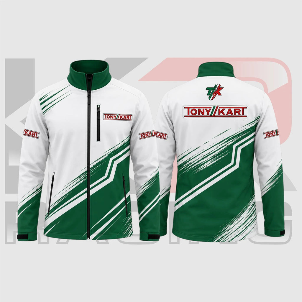 Tony Kart Racing Softshell Jacket – Green & White Team Motorsport Jacket