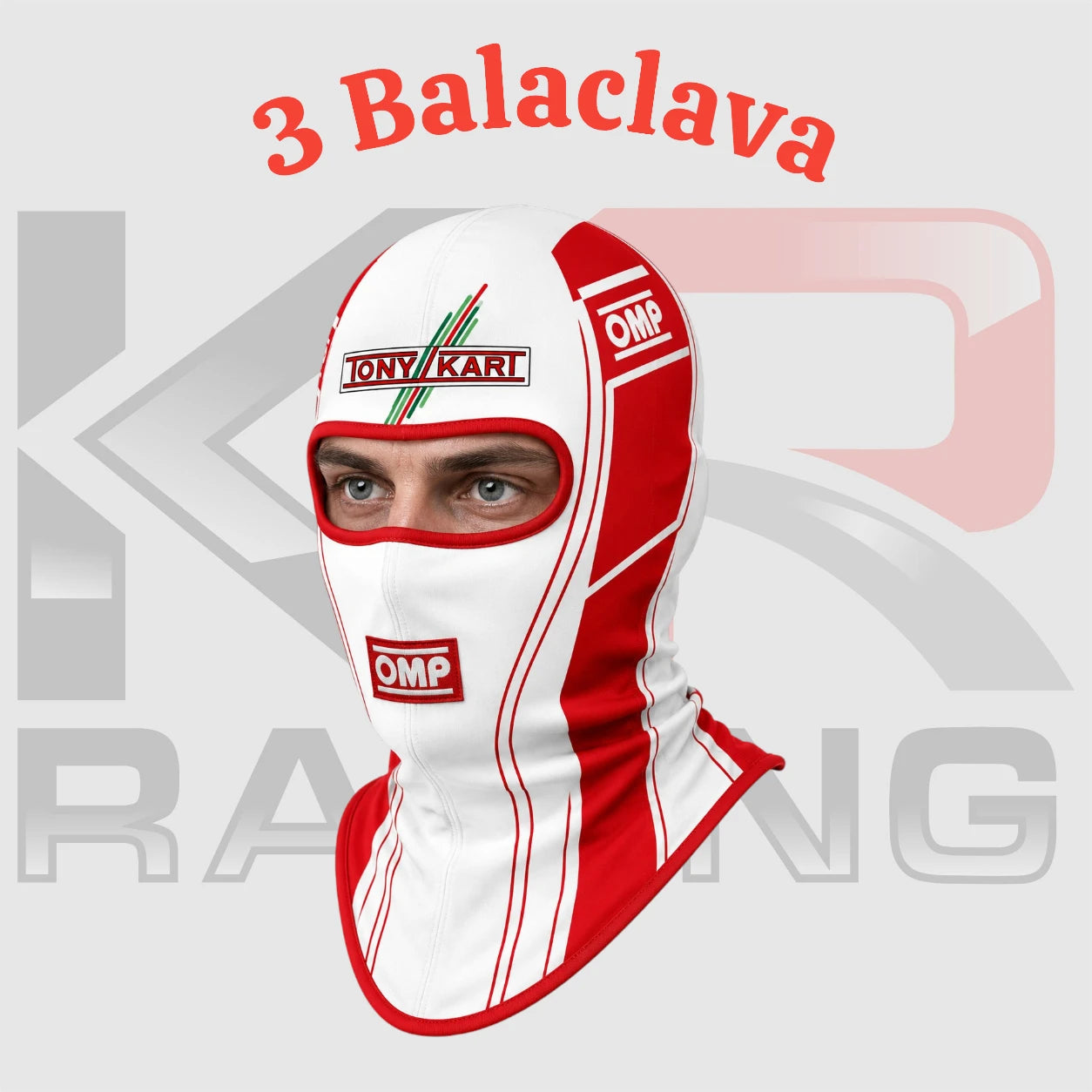 Tony Kart Cotton Balaclava – White/Red