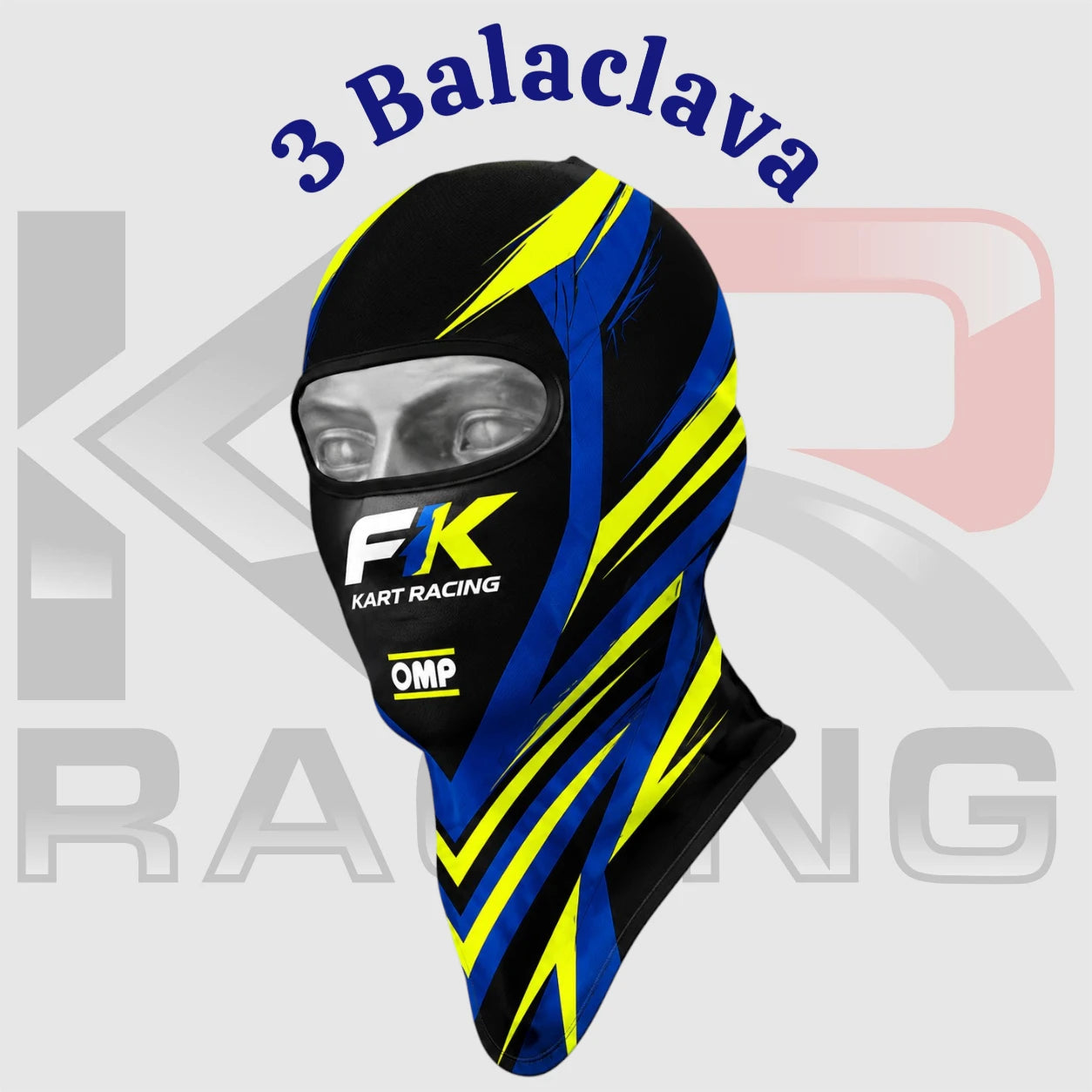 KF Kart Cotton Balaclava – Black/Blue/Fluorescent Yellow