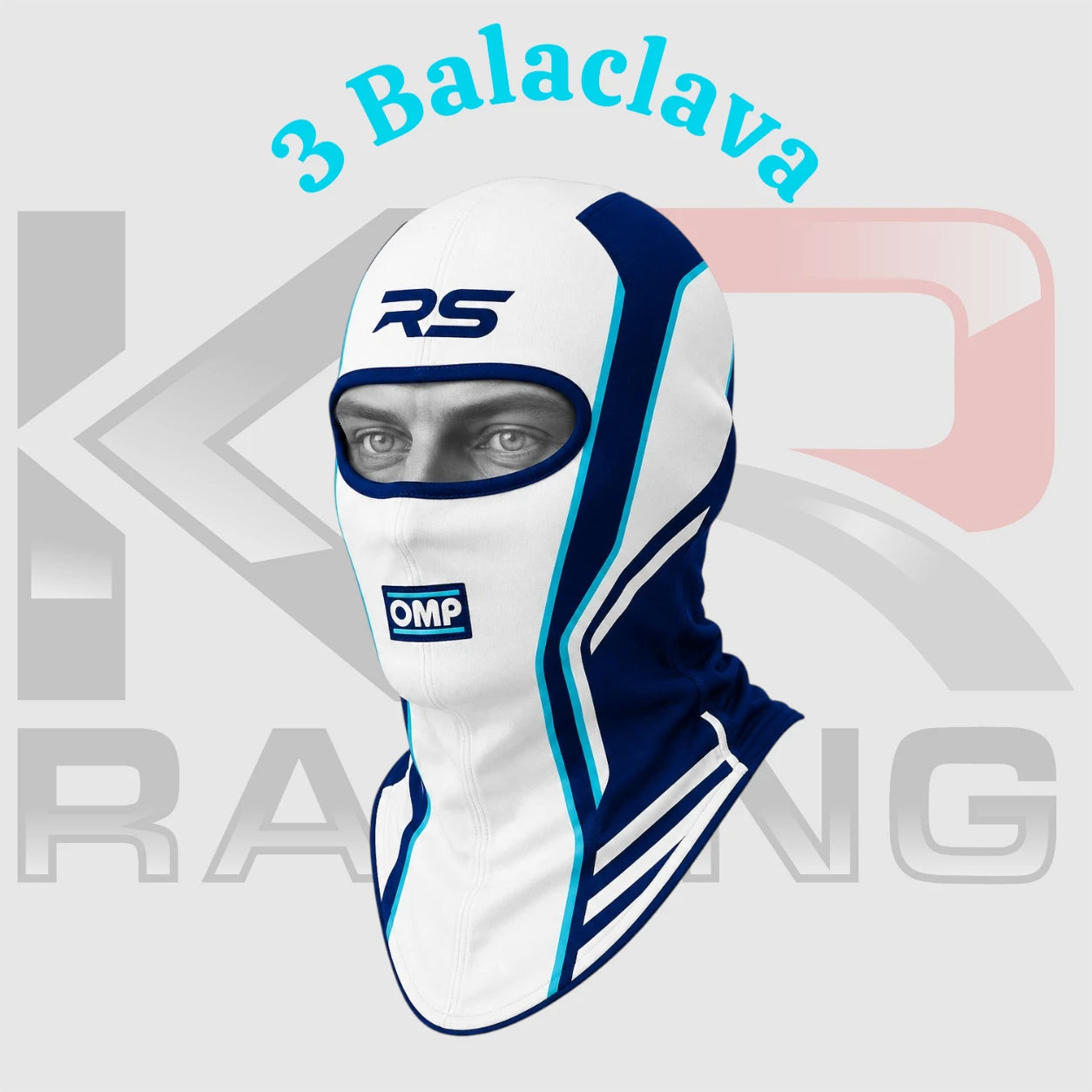 RS Cotton Balaclava – Racing Helmet Liner Head (White/Blue)