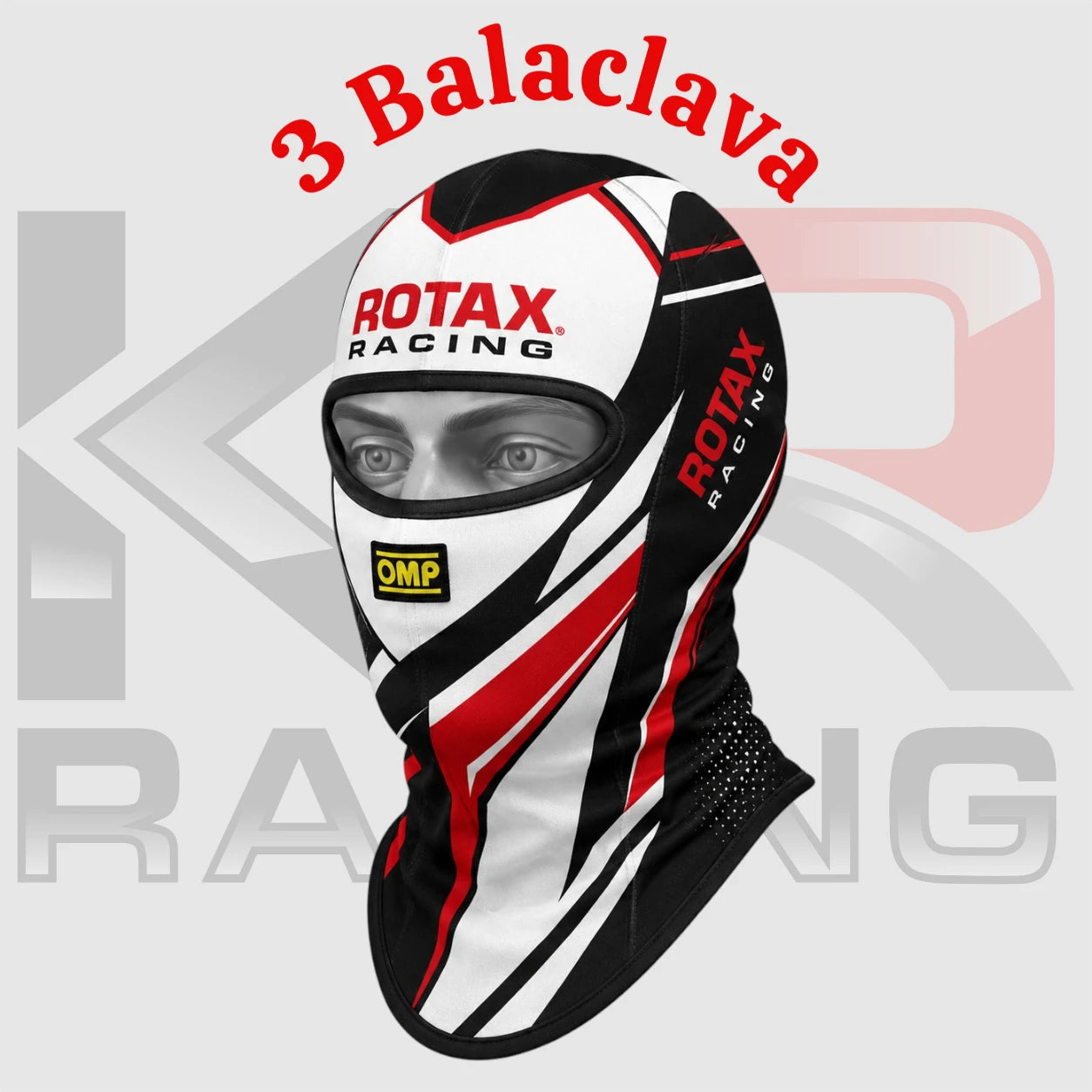 Rotax Racing Cotton Balaclava – Karting Helmet Liner Head Sock (White/Black/Red)