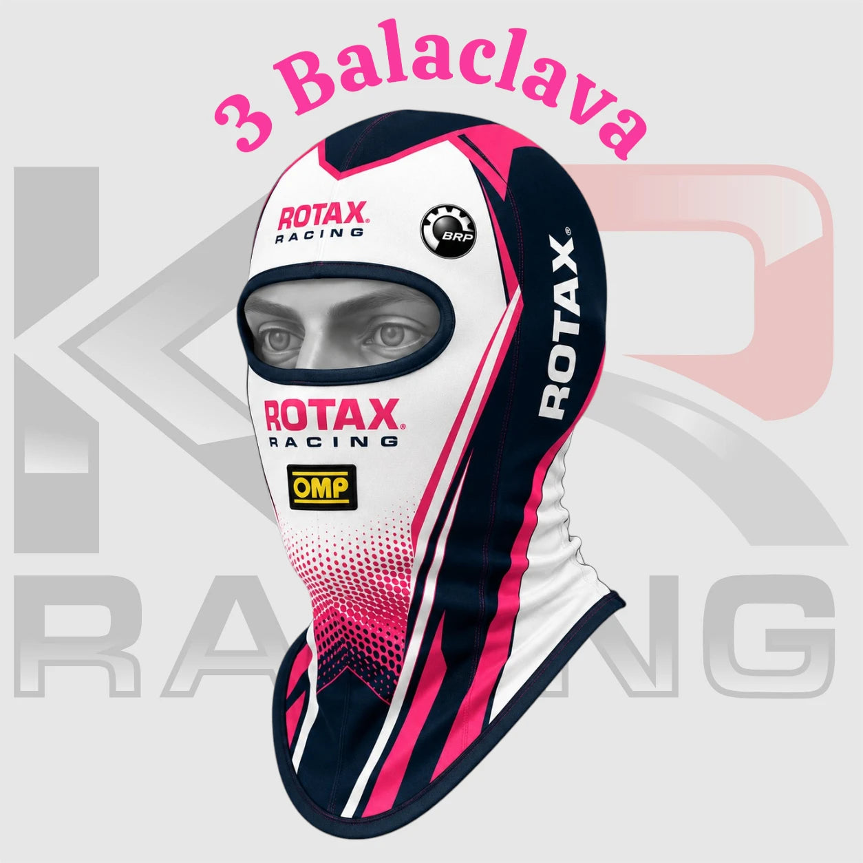 Rotax Racing Cotton Balaclava – White/Navy Blue/Pink