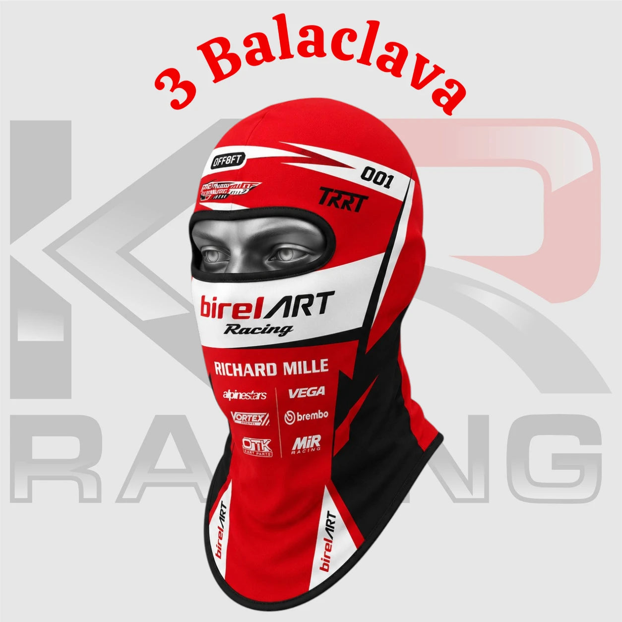 Birel ART Racing Cotton Balaclava Red Black White