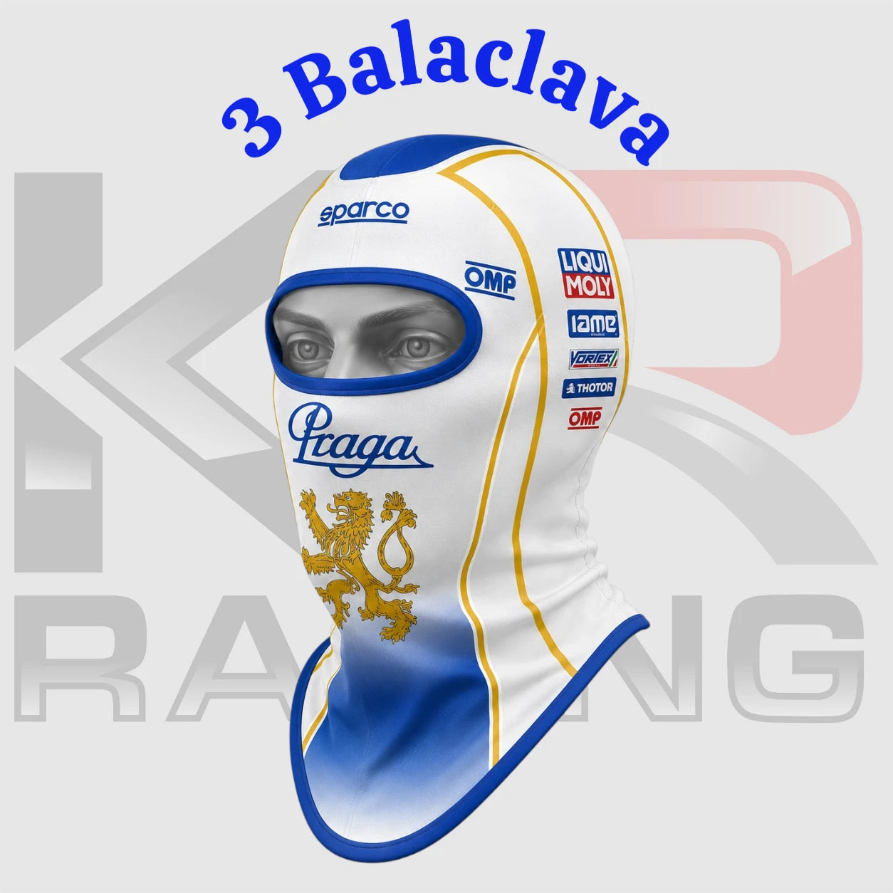Praga Racing Cotton Balaclava – White/Blue/Gold