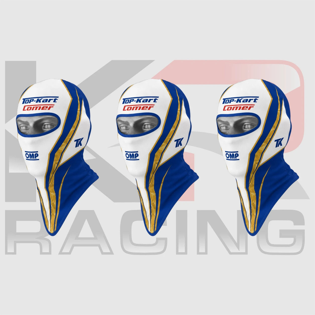 Top-Kart Comer Cotton Racing Balaclava Head Sock Blue White Gold