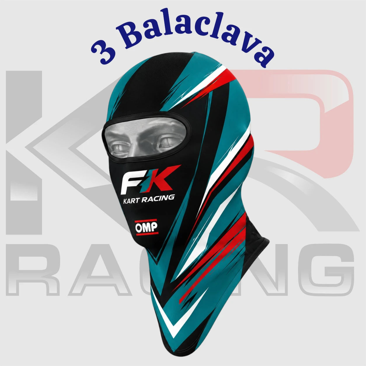 KF Kart Cotton Balaclava – Teal Blue/Black/Red