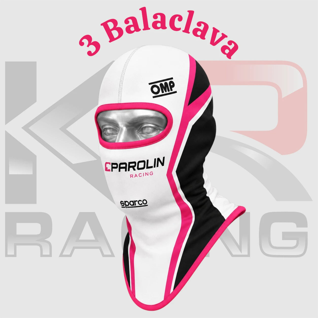 Parolin Racing Cotton Balaclava – White/Pink/Black