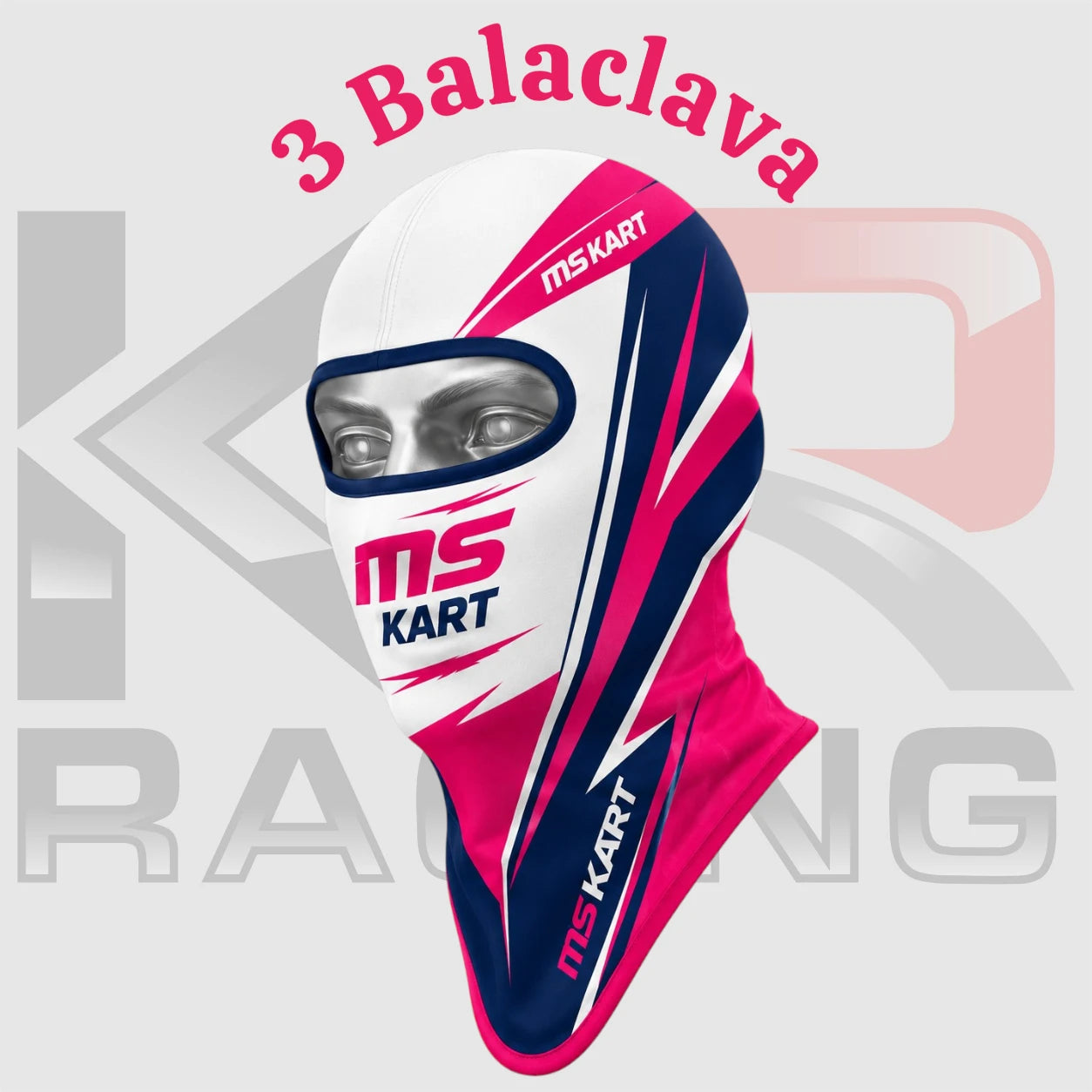 MS Kart Cotton Balaclava – White/Pink/Navy Blue