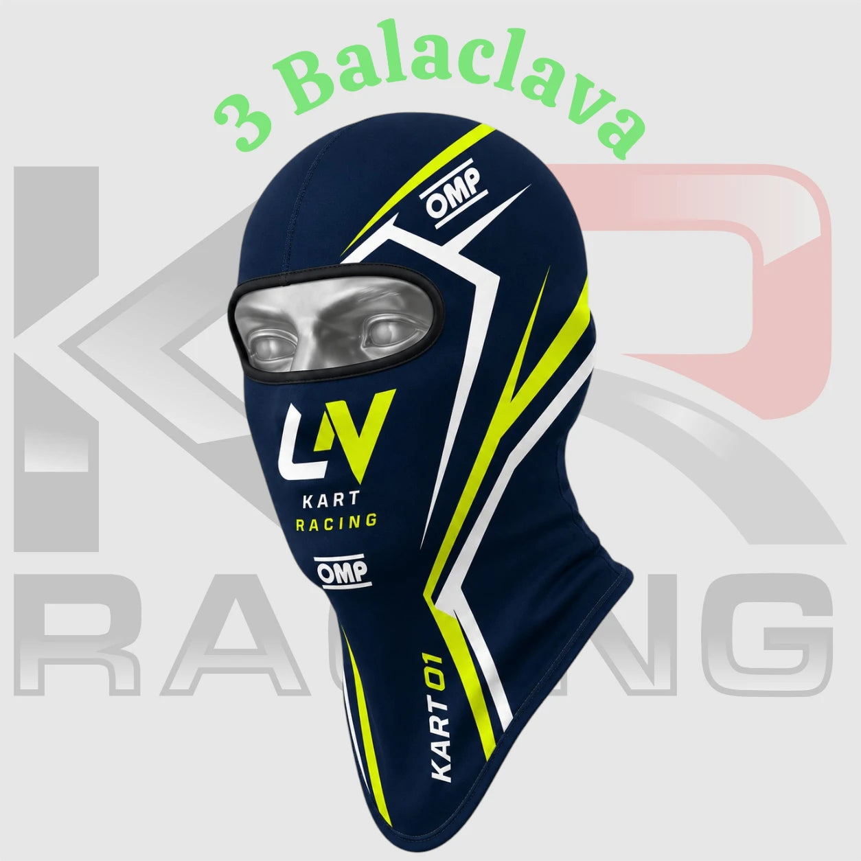 LN Kart Cotton Balaclava – Navy Blue/Fluorescent Yellow