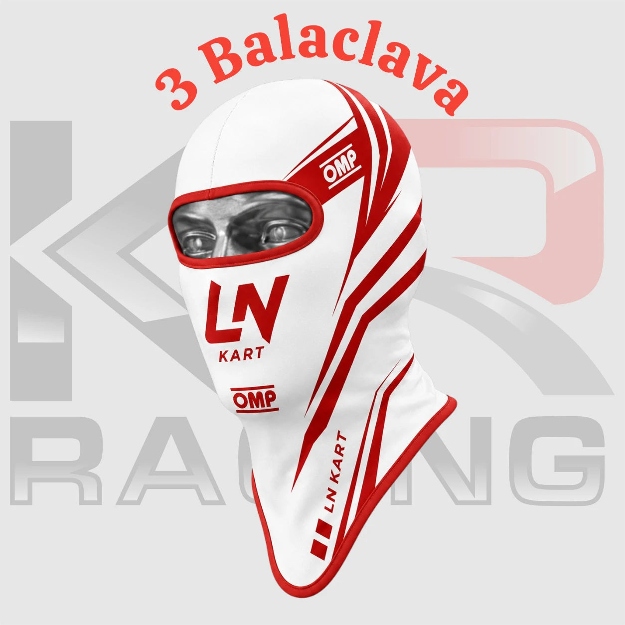 LN Kart Cotton Balaclava – Racing Helmet Liner Head Sock Face Red & White