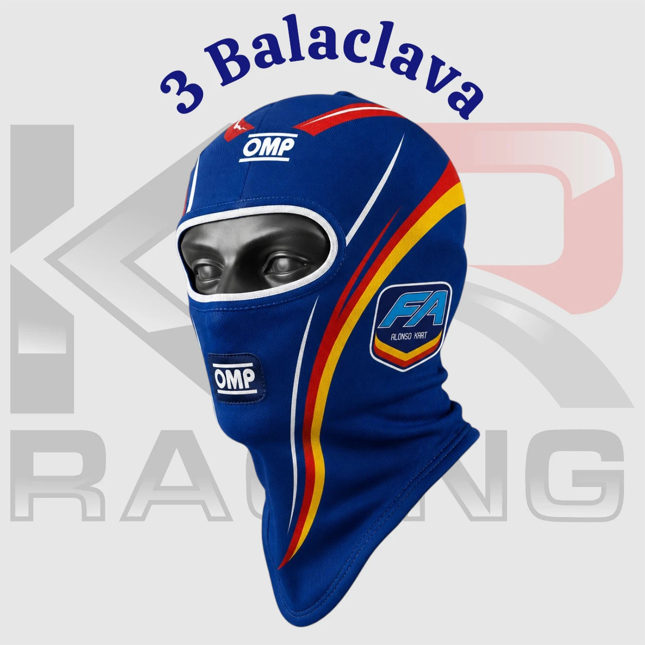 FA Kart Cotton Balaclava – Blue/Yellow/Red