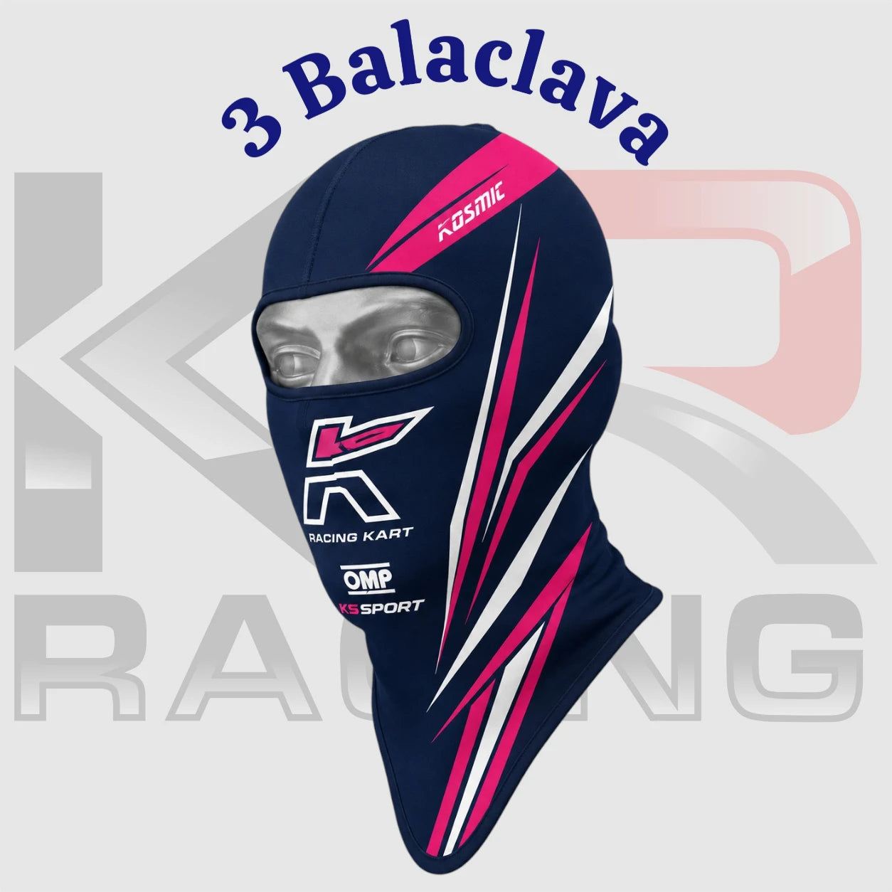 Kosmic Kart Cotton Balaclava – Navy Blue/Pink
