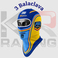 FA Alonso Kart Cotton Balaclava – Full Face Racing Helmet Liner Blue & Yellow