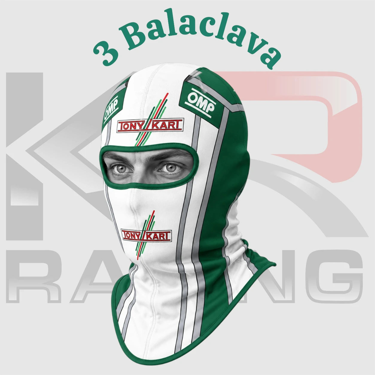 New 2026 Tony Kart Racing Team Cotton Balaclava – White/Green