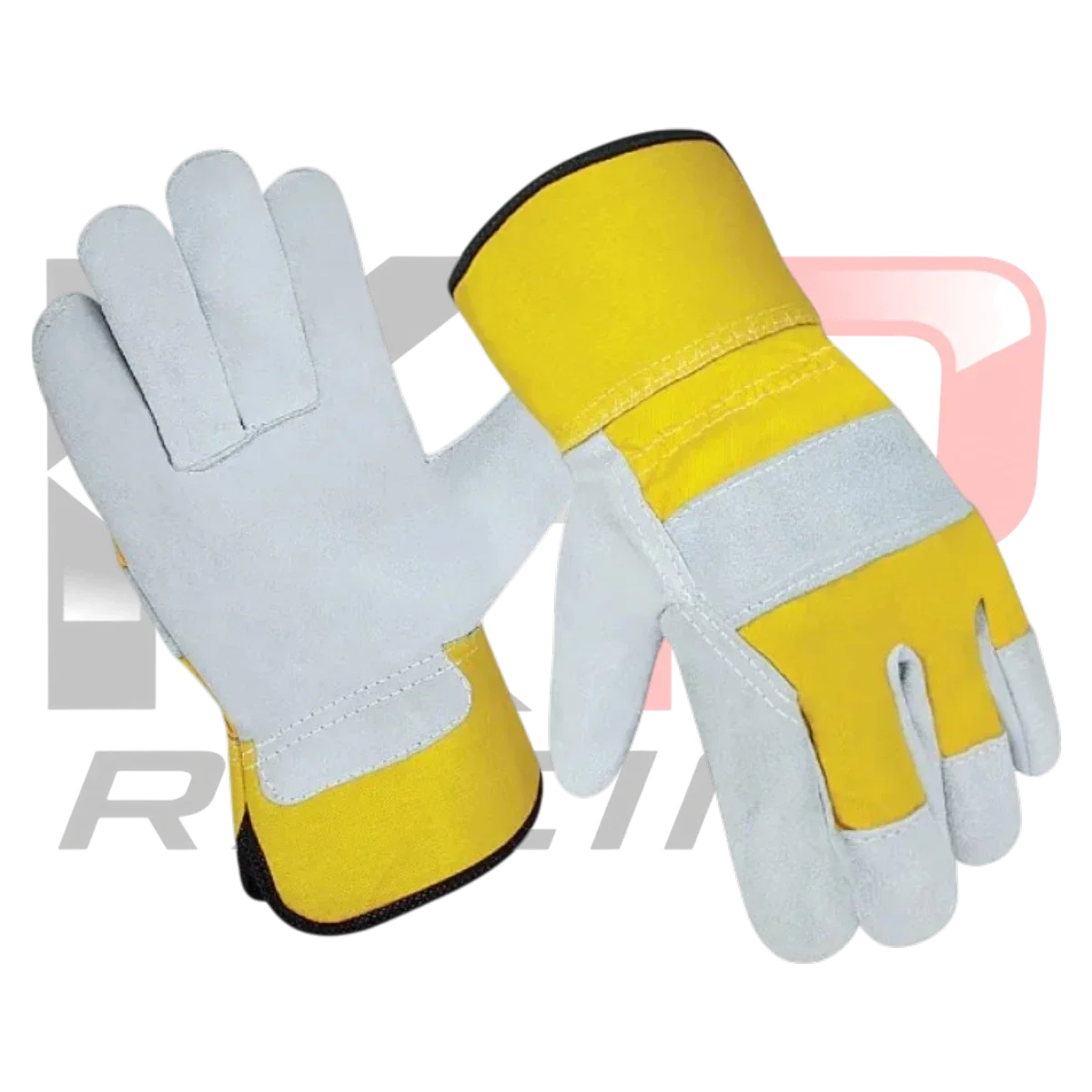 Safety Leather Work Gloves Yellow & White