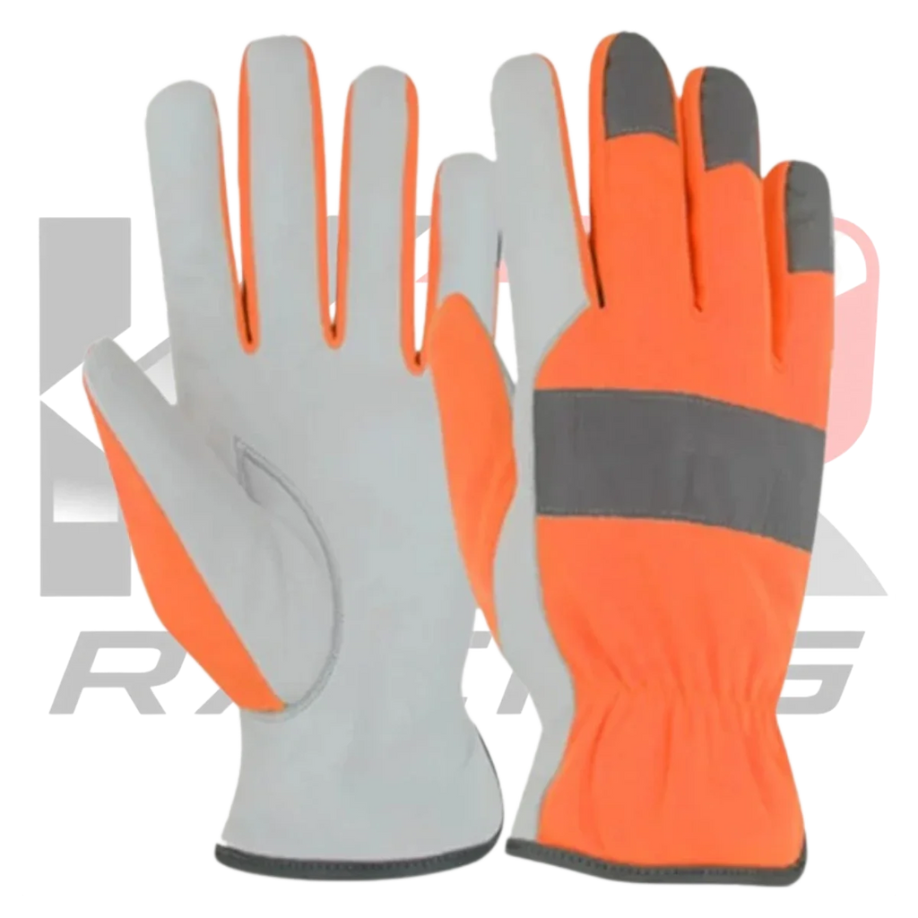 Safety Leather Work Gloves Orange & White