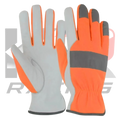 Safety Leather Work Gloves Orange & White