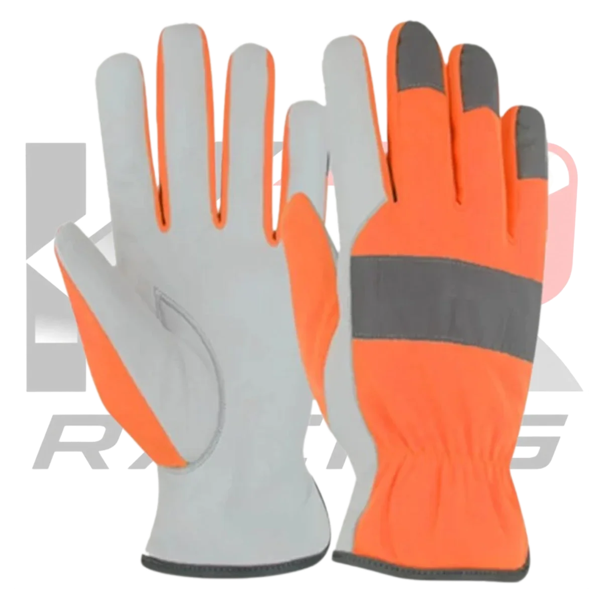 Safety Leather Work Gloves Orange & White