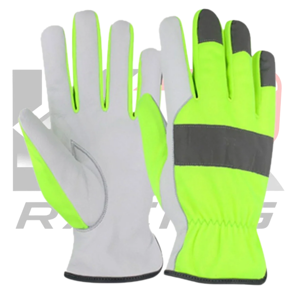 Safety Leather Work Gloves Florescent Yellow  & White