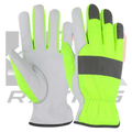 Safety Leather Work Gloves Florescent Yellow  & White