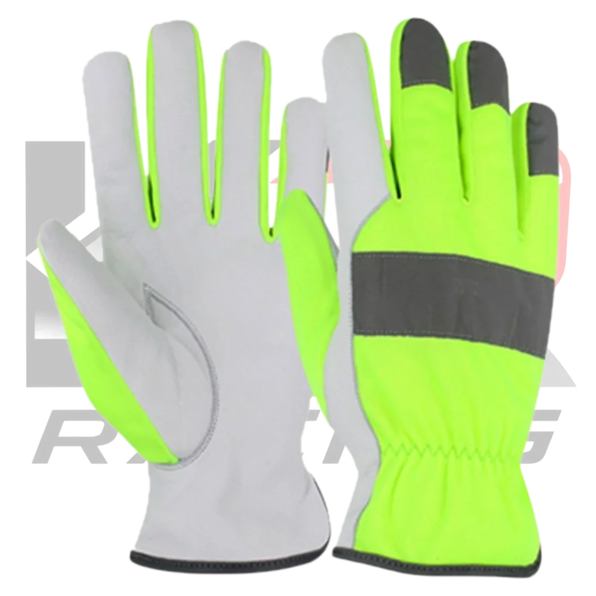 Safety Leather Work Gloves Florescent Yellow  & White