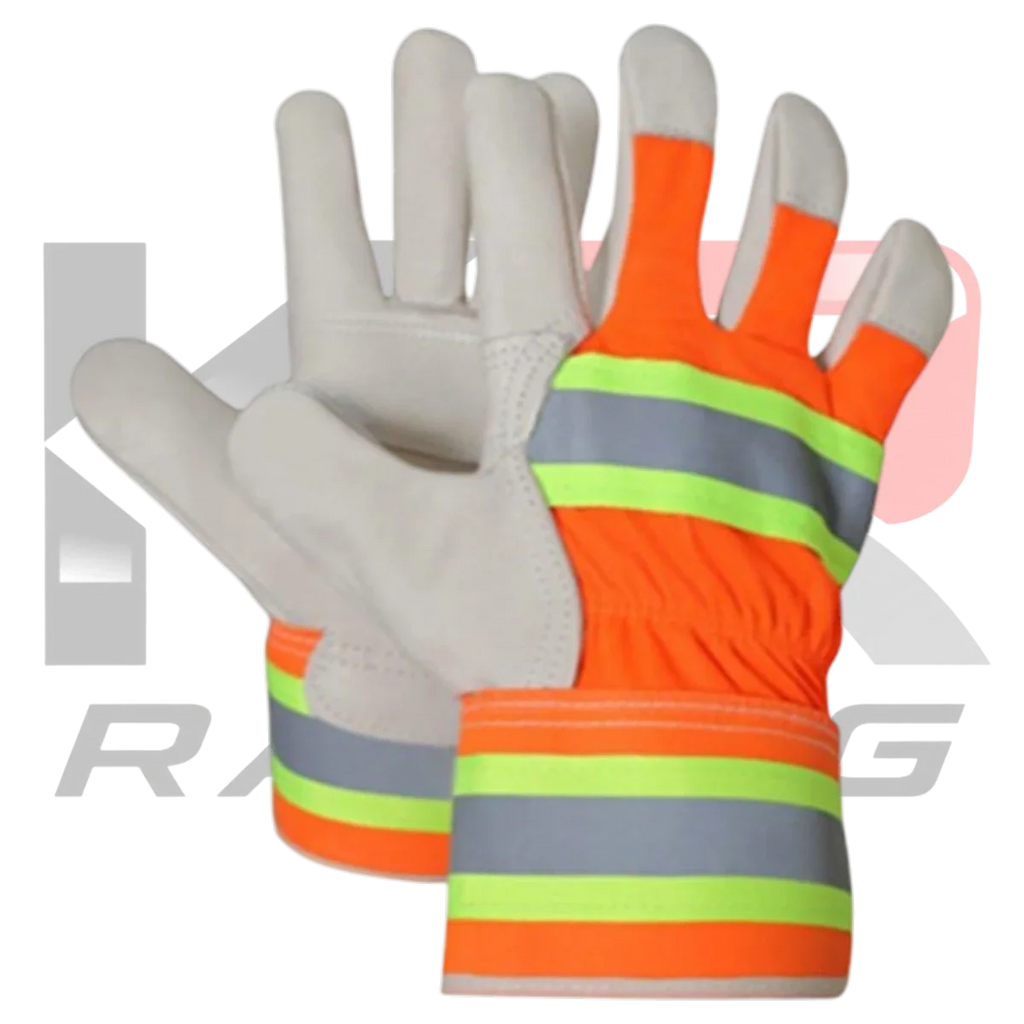 Safety Leather Work Gloves Florescent Orange & Light Green