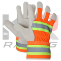 Safety Leather Work Gloves Florescent Orange & Light Green
