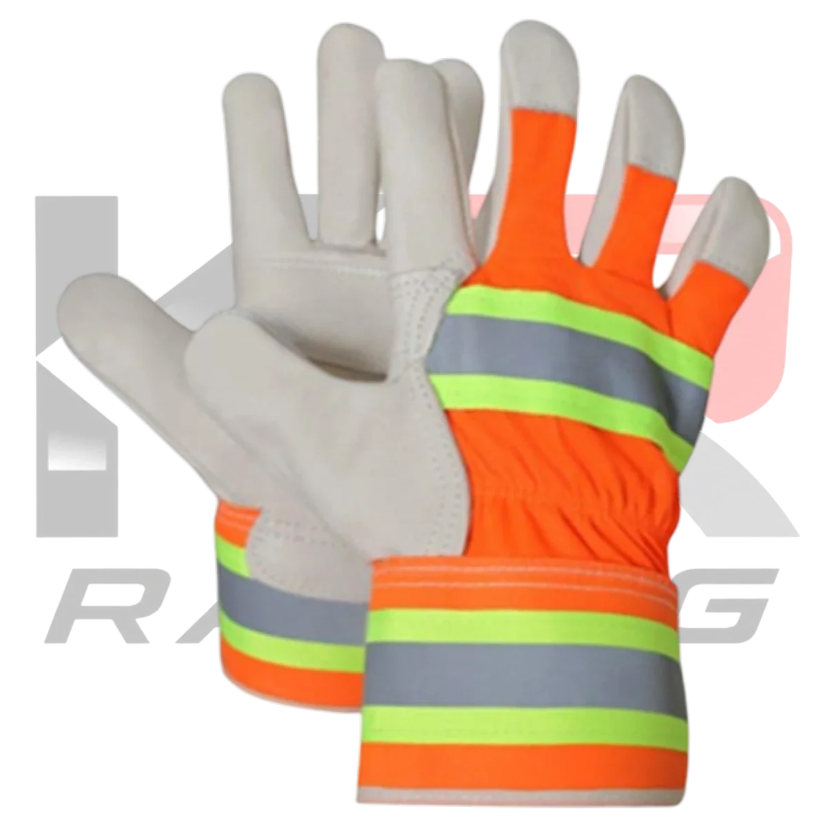 Safety Leather Work Gloves Florescent Orange & Light Green